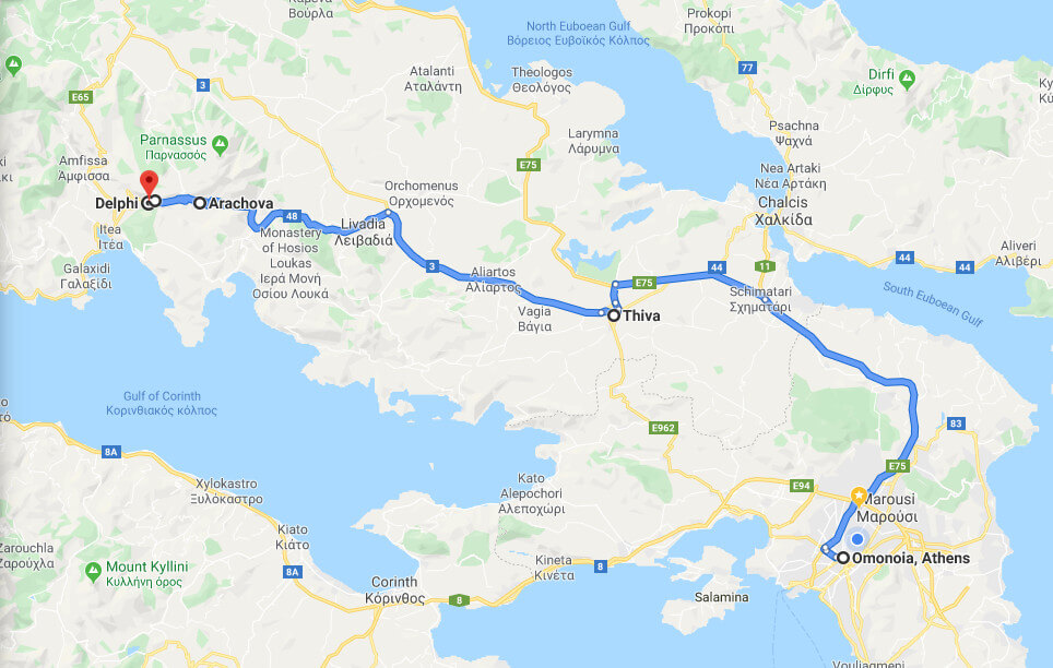 Map of the full-day tour to Delphi - Delphi Greece tours - Greek Travel Packages - Travel to Meteora Greece - Tours in Greece - Travel Agency in Greece