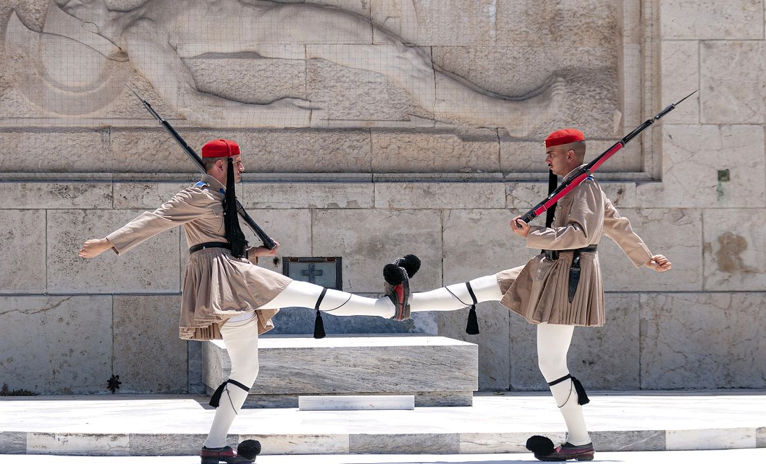 Evzones guards at the Greek Parliament in Athens