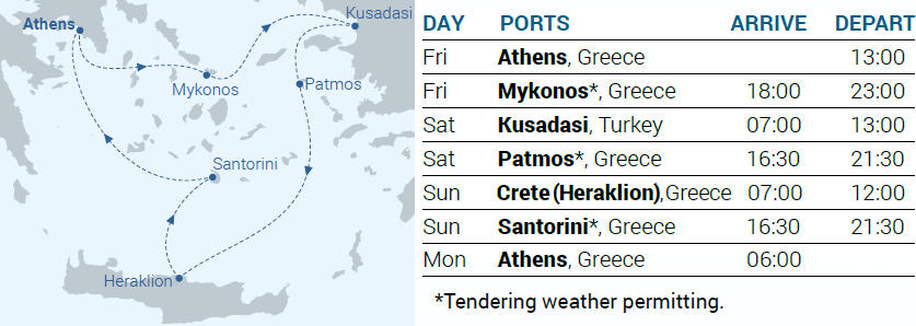 Itinerary Map - 3-day cruise Iconic Aegean - Cruises in Greece - Greek cruises - Greek Travel Packages - Cruise Greek islands - Travel to Greek islands - Tours in Greece - Travel Agency in Greece